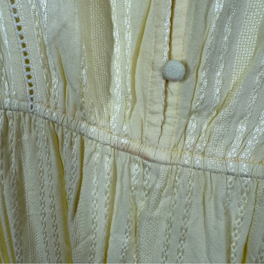 ICHI Yellow Textured Midi Dress Size 36 Button Front Short Sleeve Summer - Picture 7 of 13